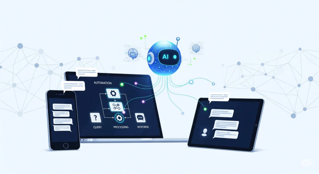 AI chatbot and automation tools helping with leads generation across multiple devices.