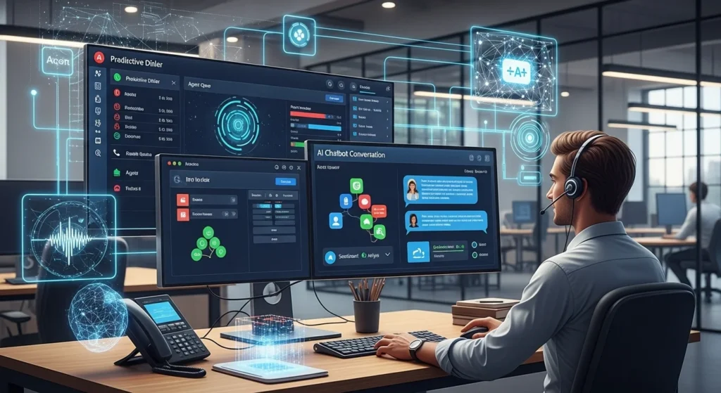 Automated calls technology with AI integration, predictive dialers, and IVR systems improving customer communication and engagement.