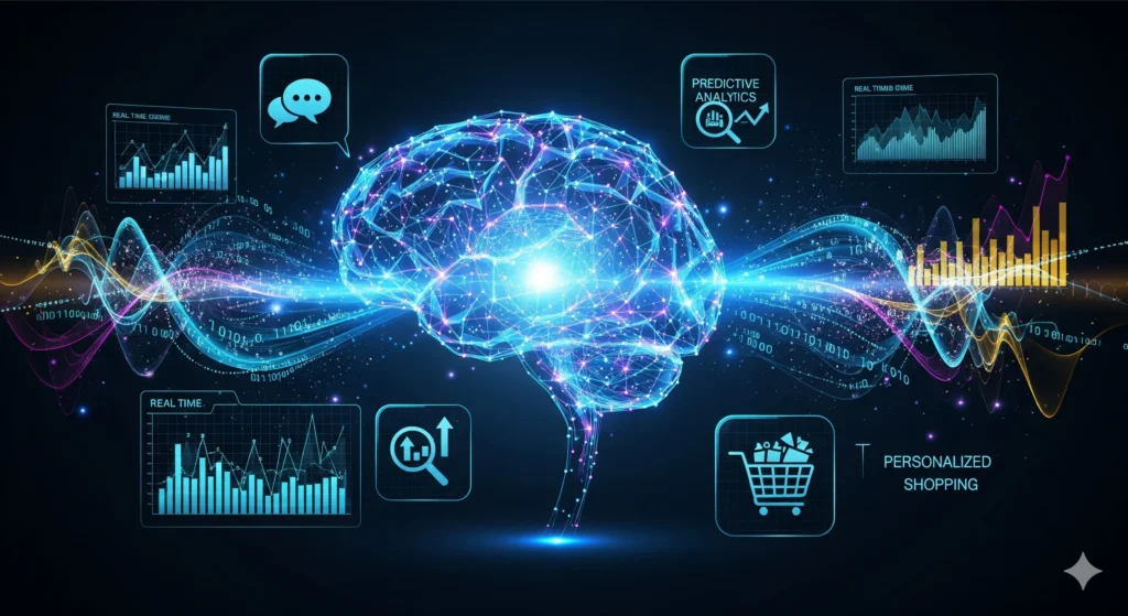 What is Artificial Intelligence (AI) concept with digital brain and data analysis.