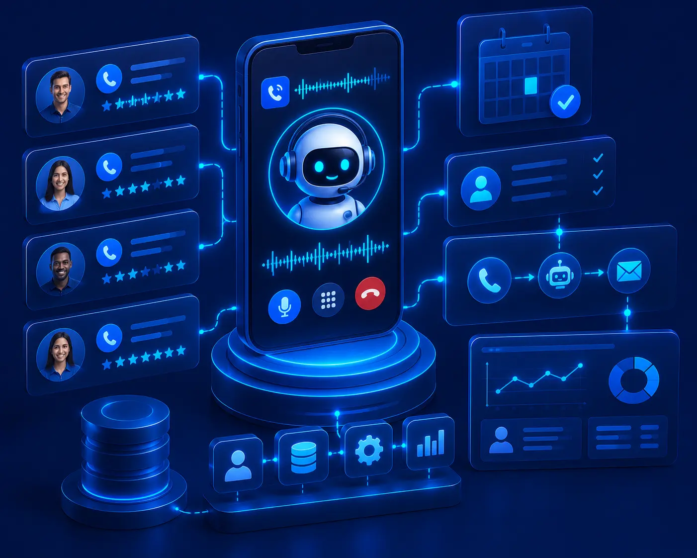 Futuristic AI assistant dashboard interface
