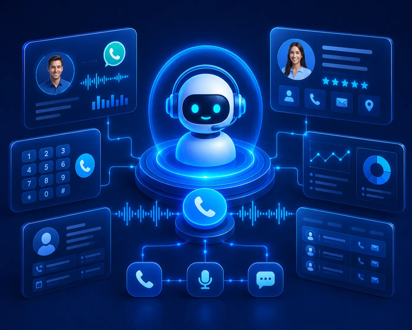 Futuristic AI assistant interface dashboard