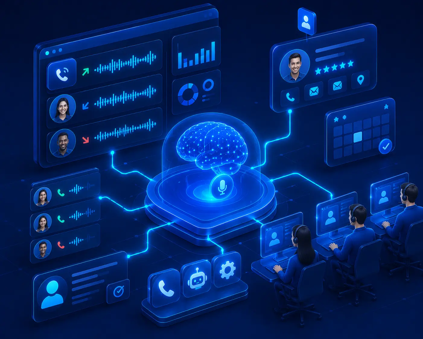 Futuristic AI call center interface