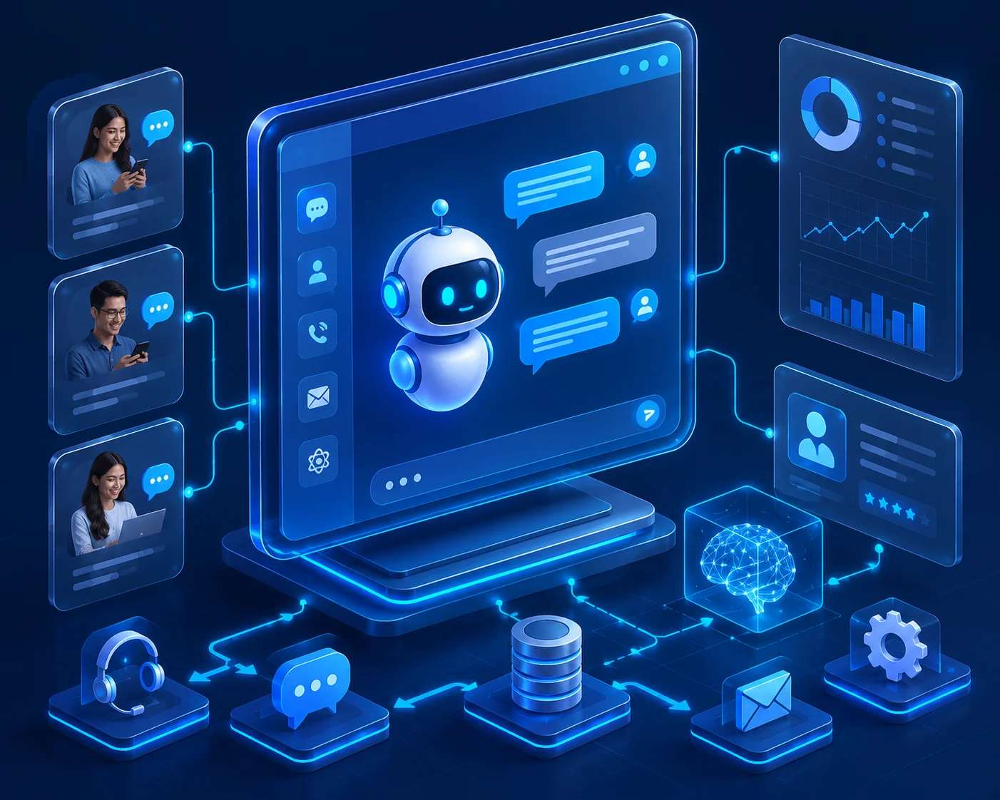 Futuristic AI communication dashboard system