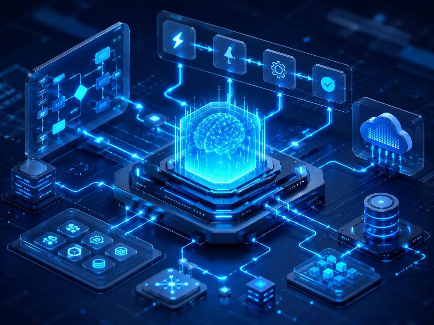 Futuristic AI system architecture visualization