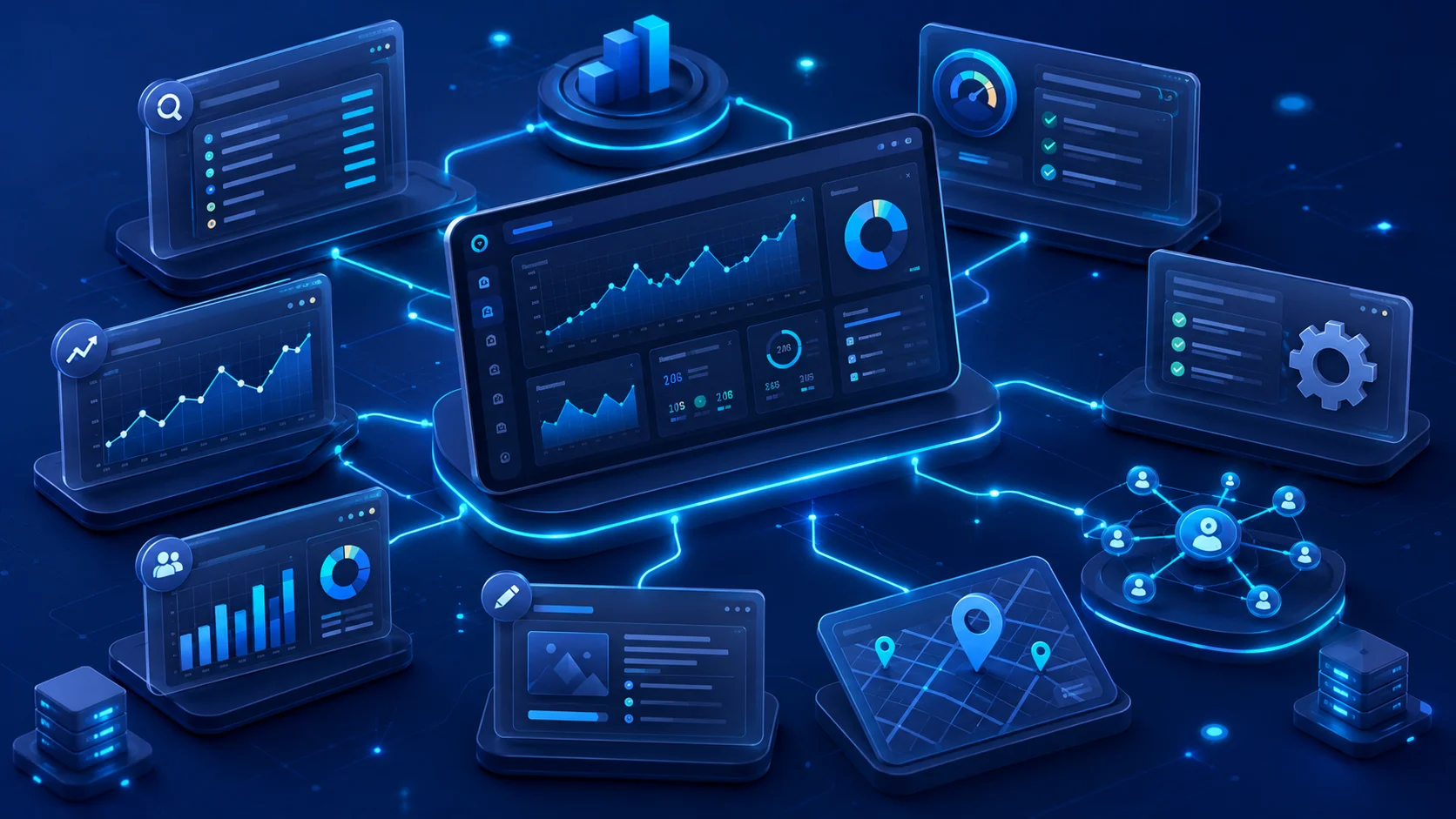 Futuristic control center UI dashboard