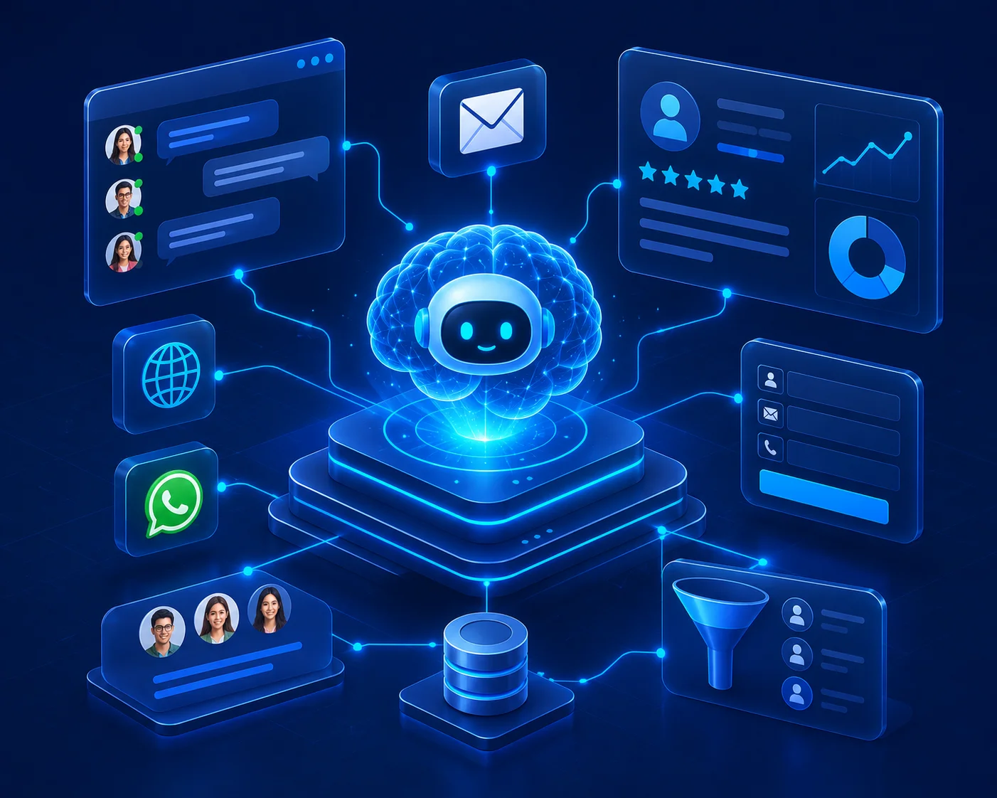 Futuristic customer support interface workspace