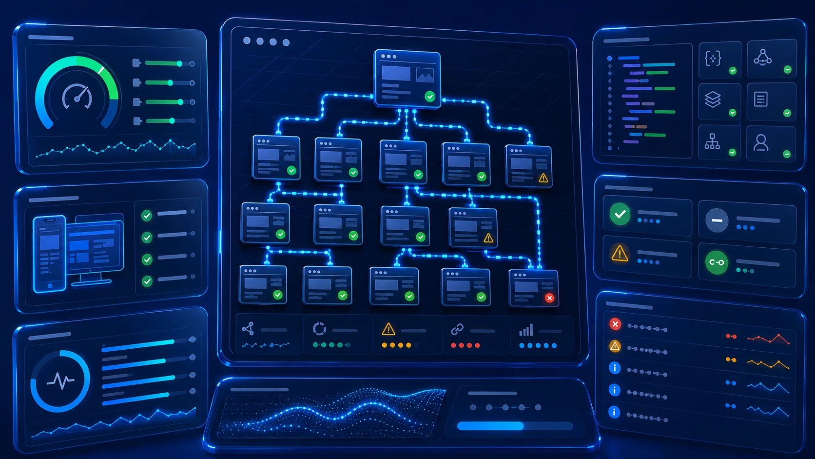 Futuristic tech network monitoring dashboard